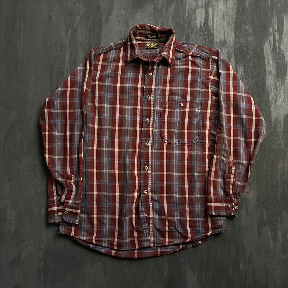 Vintage OshKosh B'gosh Plaid Button Down Shirt Mens L Tall Burgundy 1990s Cotton